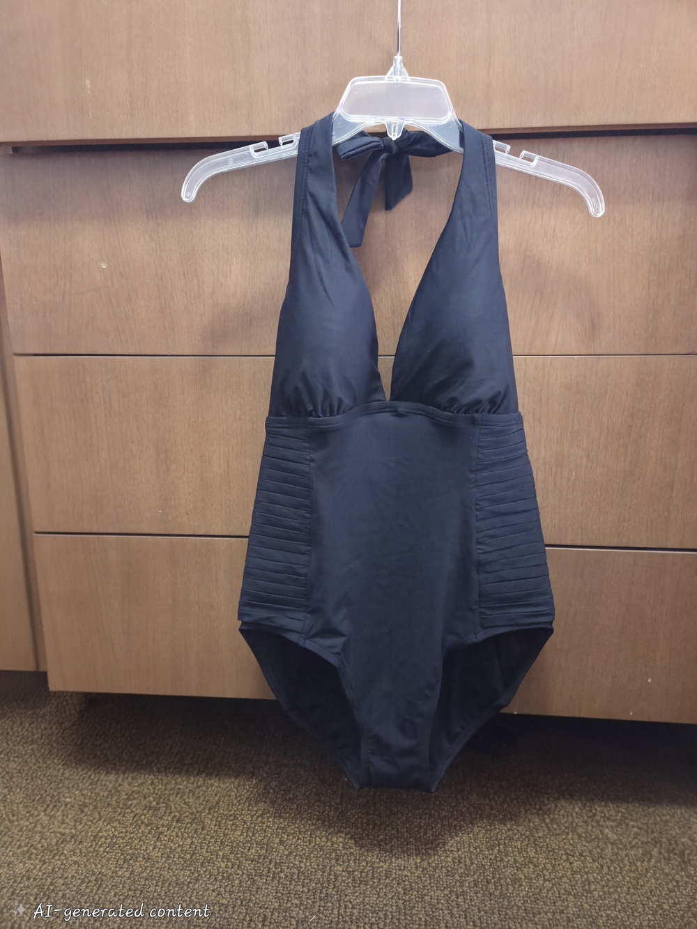 Calvin Klein Solid Black Halter One-Piece Swimsuit